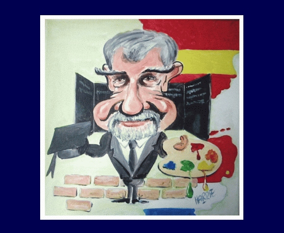 Kleurrijke karikatuur van een kunstenaar met palet en baret